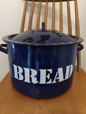 Vintage Poland Polish enamel blue large bread bin cottage core country kitchen
