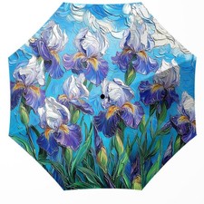 Vintage Purple Iris Flower Pattern Small Travel Automatic Oil Painting Foldin...