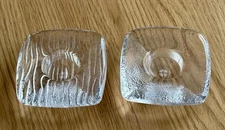 Set of 2 Simon Pearce Glass Woodbury Tealights Votive Candle Holders Plain +Wave
