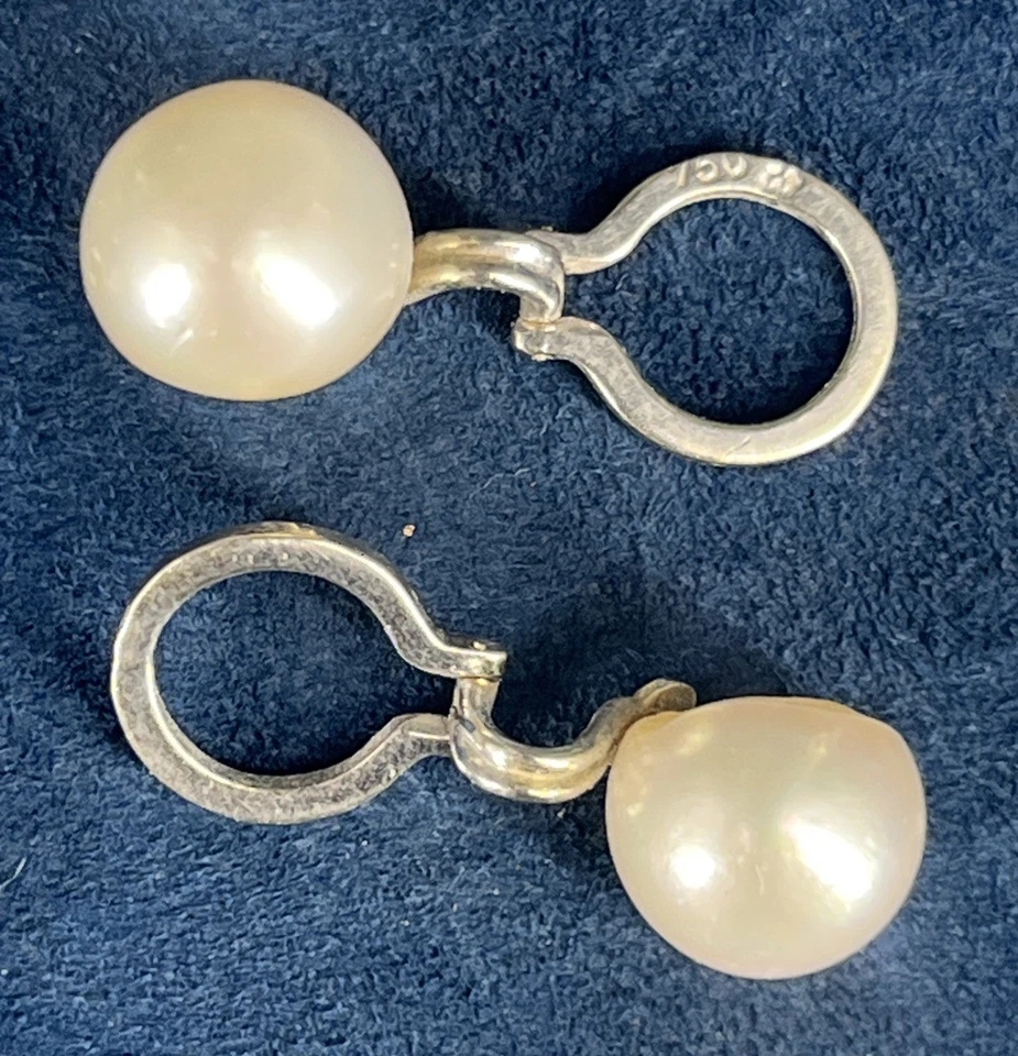 Boucles d'oreilles or blanc 18K 4,9g avec perles de culture naturelles baroques - Immagine 4 di 4