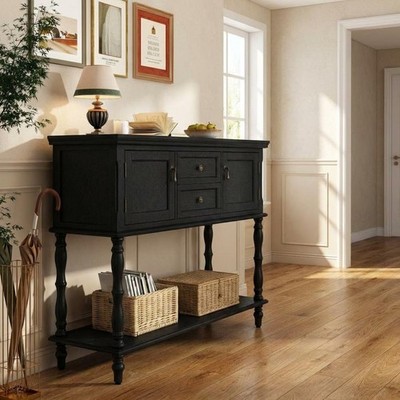 Console Table Entryway Table with 2 Door Cabinets & Open Storage Shelf for Foyer