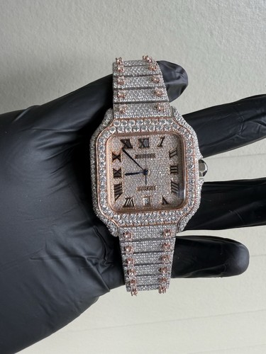 40mm Two-Tone Rose Gold Cartier Diamond Watch | Moissanite Iced-Out Luxury Watch