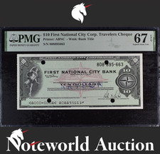 First National City Corp Travel Cheque 10 Dollars 1969 UNC PMG 67 EPQ