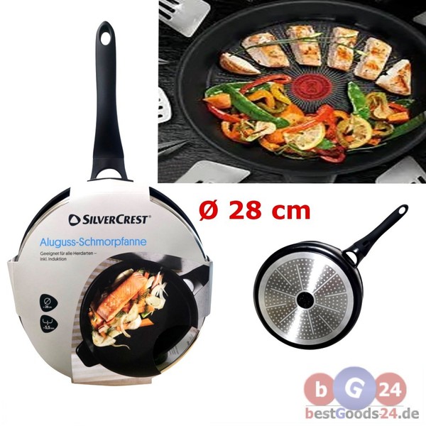 Servierpfanne Aluguss Schmorpfanne Kochtopf Mit Deckel Induktion Ø 28 Cm Schwarz-image