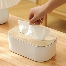 Nordic Simplicity Plastic Tissue Box Wooden Cover Desktop Napkin Holder