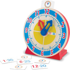 Melissa  Doug Turn  Tell Wooden Clock - Educational Toy with 12 Reversible Ti