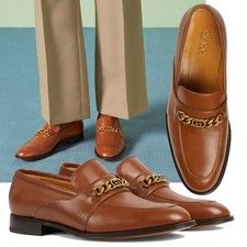 GUCCI SHOES MENS INTERLOCKING G LOGO CHAIN LEATHER LOAFERS $1,100 sz 10.5 11 US