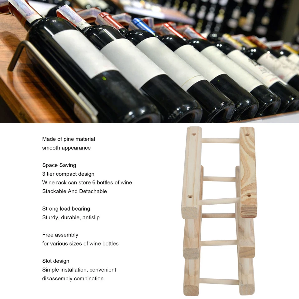 .›Wine Rack Wood Stackable Modular Wine Rack Wine Holder Free Standing For Kitc - Image 4 of 4