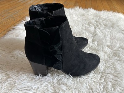 Fergalicious by Fergie Size 6 Black Suede Ruffle Ankle Boots Cashen Work