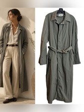 Vintage Banana Republic Safari Travel Green Nylon Long Trench Coat Medium