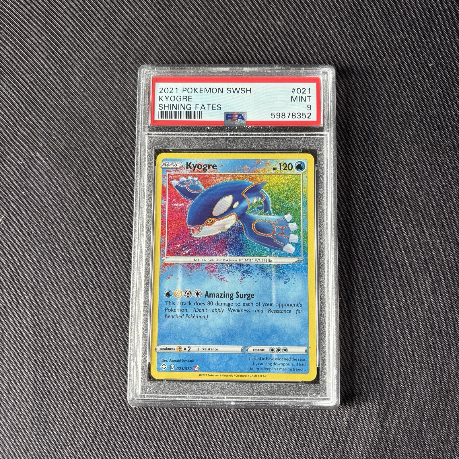 2021 Pokemon Shining Fates 021/072 Kyogre Amazing Rare PSA MINT 9