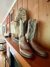 Tony Lama USA Made Western Cowboy Riding Biker Brown Leather Boots Mens Sz 12.5B