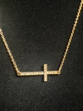 Gold Tone Rhinstone Cross Pendant Necklace