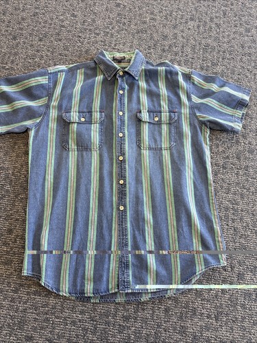 Dickies, Dickies Vintage 100% Cotton Denim with Stripes Men’s Short Sleeve Button Up Sz L