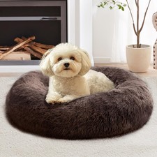 JOLLYVOGUE 23in Calming Donut Pet Bed Plush Cuddler Anti-Anxiety Small Dogs Cats
