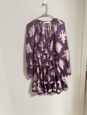 Ulla Johnson Women’s Silk Sz 6 Long Sleeve Ruffle V Neck Purple Emery Mini Dress