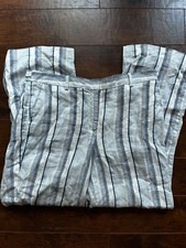 Talbots Blue Striped 100 Linen Straight Leg Pants Womens Sz 14