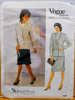 Vintage Vogue Pattern American Designer Joseph Picone 1104 Jacket Skirt Sz 10 FF
