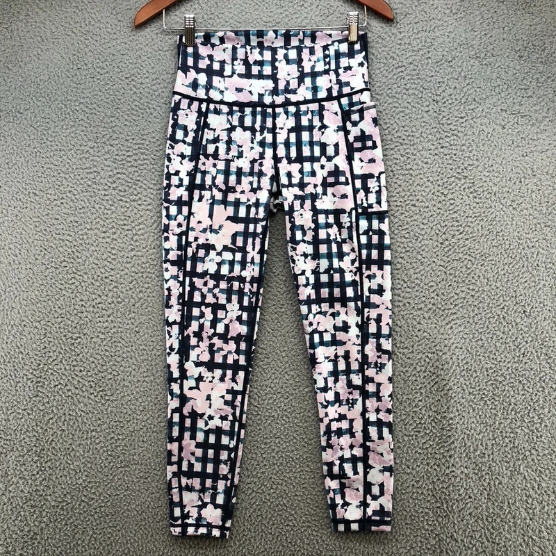 sweaty-betty super sculpt 7/8 length plaid floral active leggings