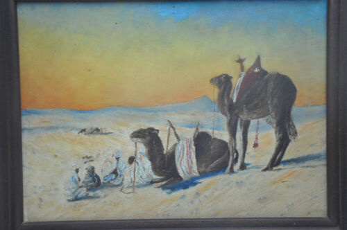 Ancienne peinture huile s bois, orientaliste bédouin dromadaire désert non signé - Imagen 2 de 9