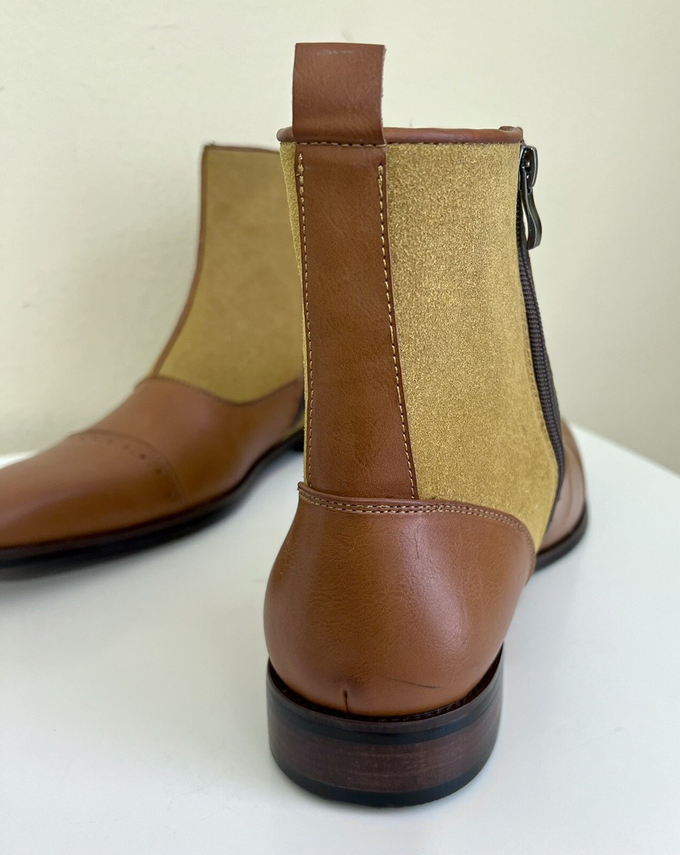 Mens 12 Two Tone Leather Button Boots 1920s Style zip  display picture 1