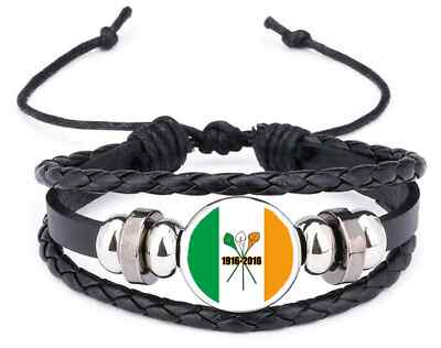 Easter Rising Ireland schwarzes Lederarmband und Samt Geschenktüte