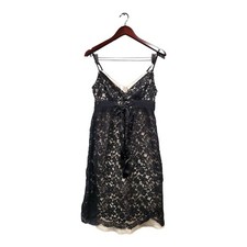 Nine West Womens Lined Lace Black Dress Cocktail Party Wedding V-Neck Strap Sz 6