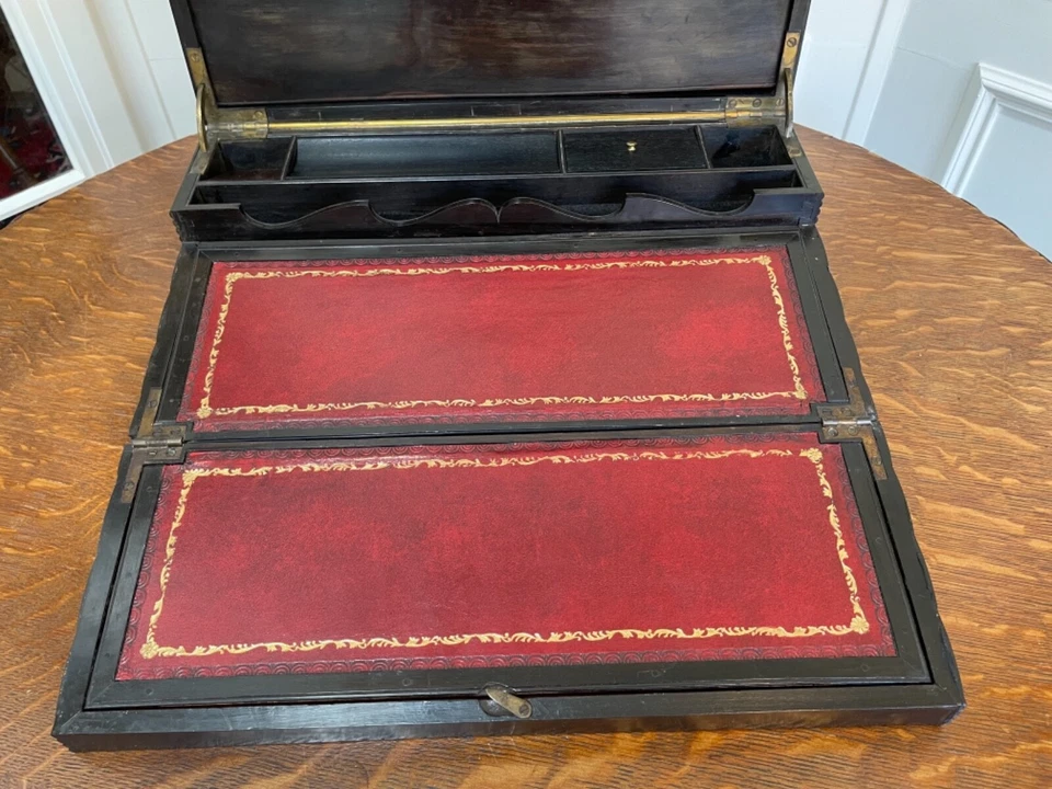 ANTIGUO ESCRITORIO DE REGAZO ANGLO CEYLONESE CAÑA ÉBANO "1820’s” CAJA DE ESCRITURA Foto 4 de 4