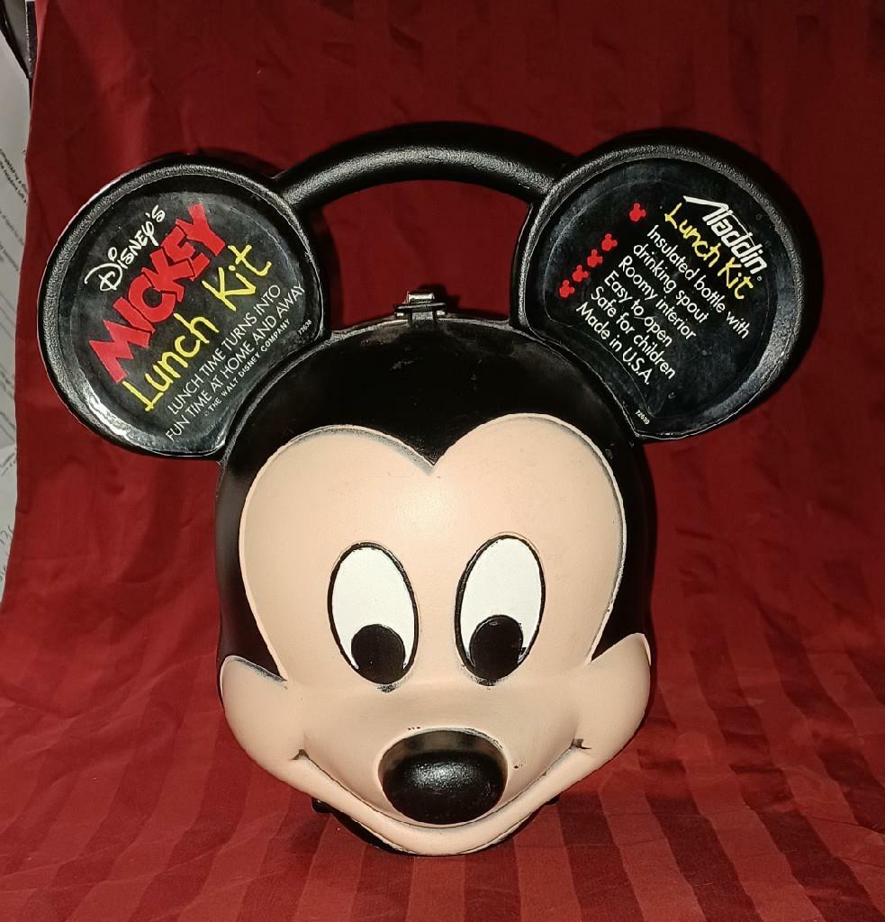 ★Disney Mickey Lunch Kit Aladdin★USA★ VINTAGE Disney Mickey Mouse Head Lunch Box Kit By Aladdin