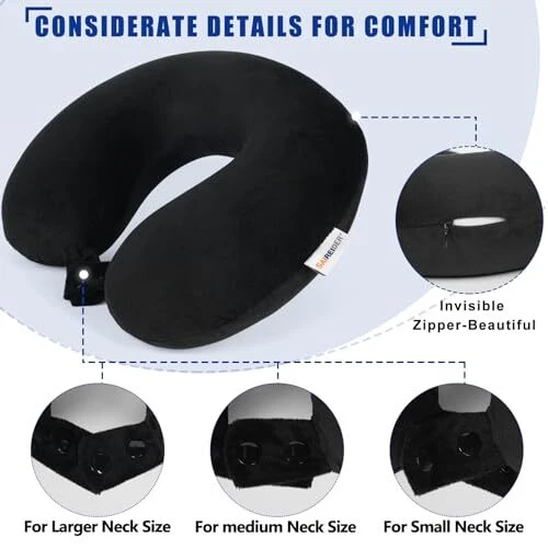 Memory Foam Travel Neck Pillow for Airplanes - Black & Ergonomic Support
