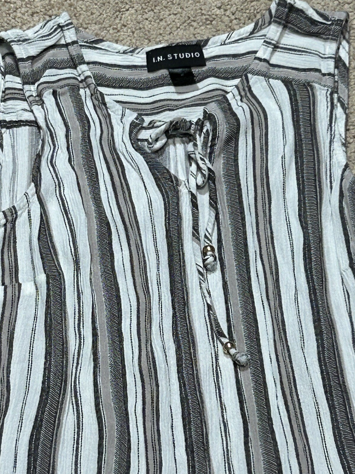 I.N. Studio Womens Shirt Size Small Multicolor Striped Keyhole Lightweight Flowy