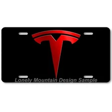 Tesla Inspired Art Red on Black FLAT Aluminum Novelty Auto License Tag Plate