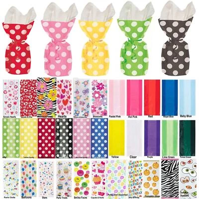 SHATCHI 20 - 30 Cellophane Cello Bags Sweet Treat Loot Party Bag Polka Dots Clear Colour