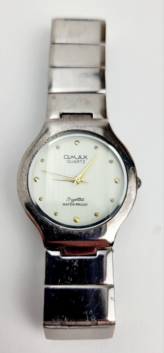 QMAX Men's Crystal Quartz Stainless Steel Watch W/ Gold Accents