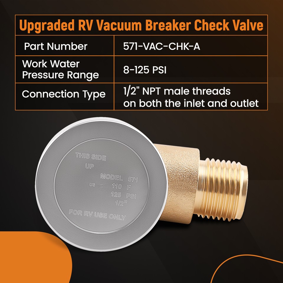 Brass RV Camper Black Tank Vacuum Breaker Check Valve Replacement 571