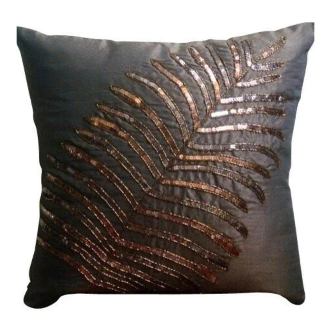 Square Throw Pillow Cover Brown 16"x16", Home Decor Silk Floral - Brown Leaf