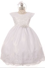 White Flower Girls Baptism Christening Dress Size 5 Satin Tulle Wedding Easter
