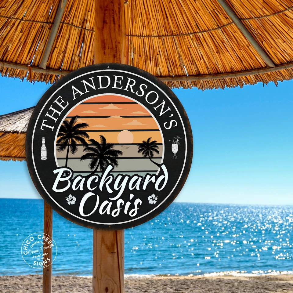 Letrero personalizado de patio trasero oasis decoración tropical piscina porche patio 100140050009 Foto 3 de 4