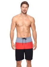 Reebok Men's UPF 50 Colorblock Volley Elastic Waist Swim Shorts Black Red Small