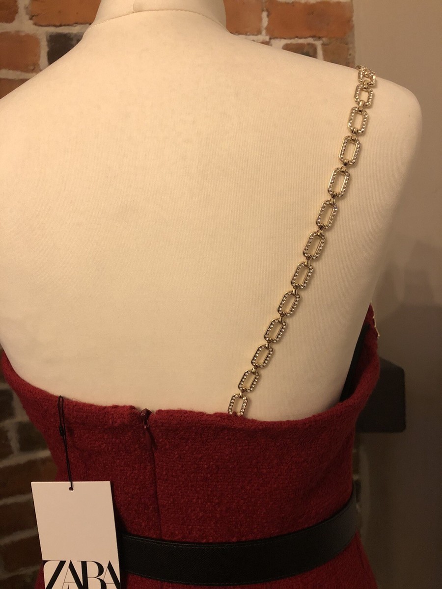 ZARA Asymmetric Red Mini DRESS Gold Gemstone Chain MEDIUM BNWT Limited Ed   | eBay