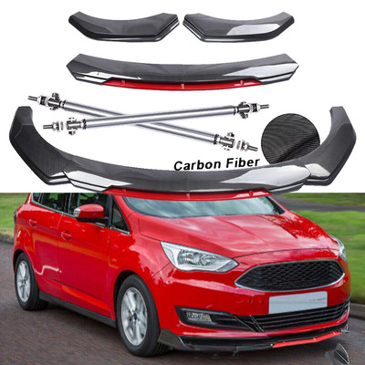 Front Bumper Lip Spoiler Splitter Strut Rods Carbon Fiber For Ford C-Max 13-18