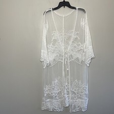 CUPSHE Cover-Up Women OS Ivory Sheer Embroidered Lace Tie-Front One Size