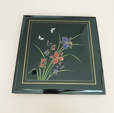 Vintage Made In Japan Photo Album Black Lacquer Ware Floral Butterflies Japanese