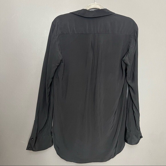 Zara Solid Black Button Down Shirt Front Pockets - image 4