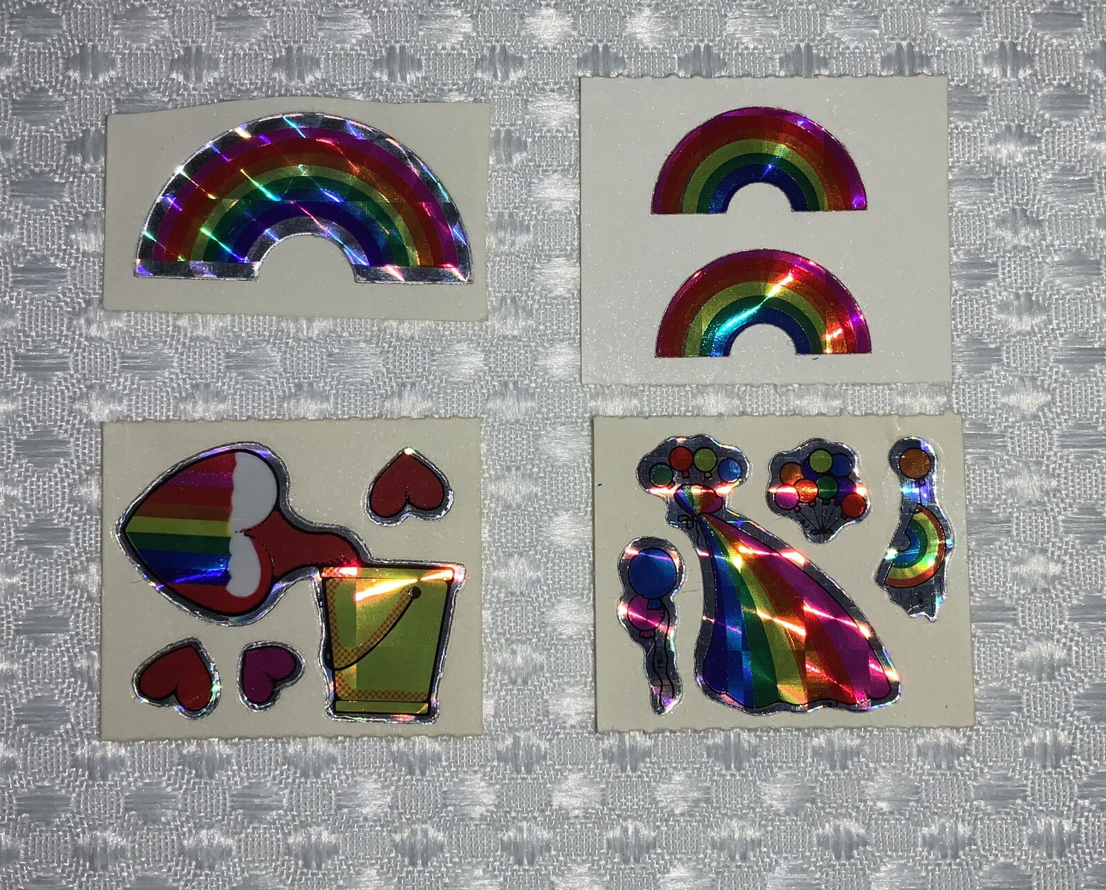 Vintage 1980's Prism Foil Rainbow Heart Balloons Vending Machine Stickers Lot 4