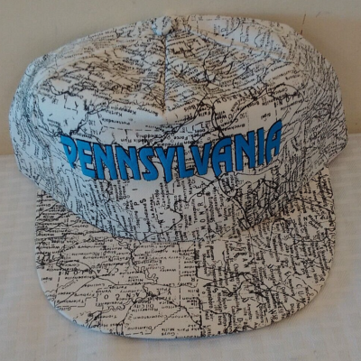 Vintage Snapback Hat Cap 1980s 1990s New PENSYLVANIA Map Print PA