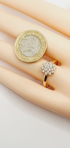 9ct Diamond Cluster Half Carat Dome Ring 375 Yellow Gold Size O Hallmarked - Picture 18 of 21