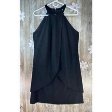 Tahari Arthur Levine Sheath Dress Sz 8 Solid Black Layered Sleeveless Zipper