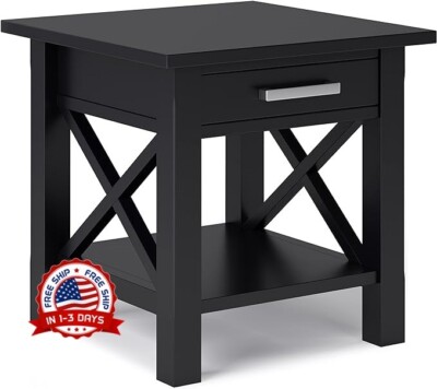 Mesa Auxiliar Con Estantes, Mesa Negra, Mesa Cuadrada Madera Moderna Robustez US