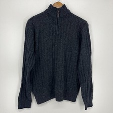 Club Room Sweater Men's M Gray Knit Wool 1/4 Zip Collared Vintage USA